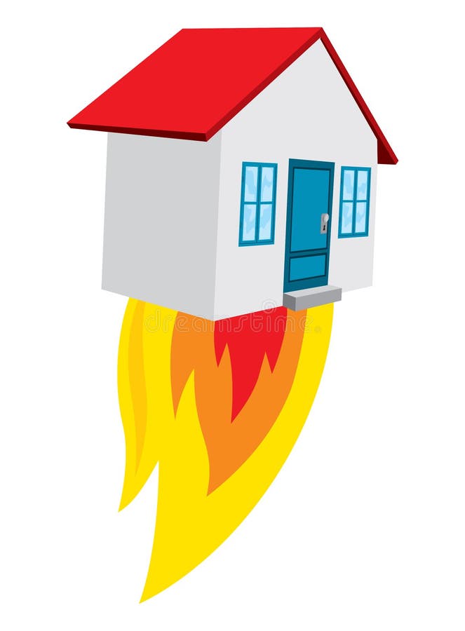 Flying House Blasting Off Like a Rocket Stock Illustration - Illustration  of estate, rent: 137661298