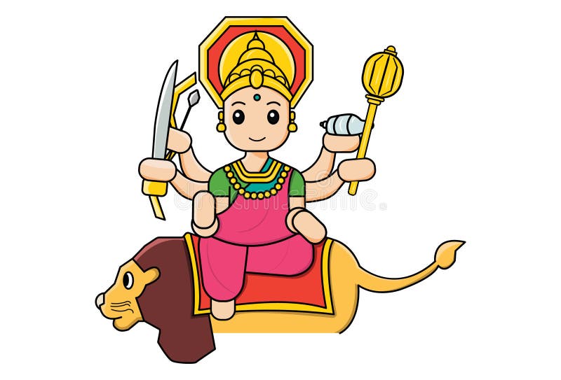 Cartoon Illustration of Goddess Durga Stock Vector - Illustration of  culture, goddess: 167610621