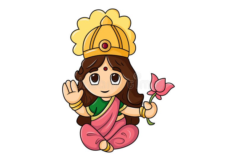 Cartoon Illustration Of Goddess Lakshmi.