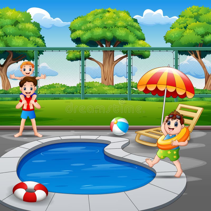 Cartoon Happy Family Playing In Swimming Pool Stock Vector ...