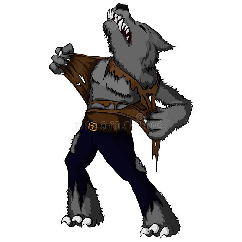 Cartoon illustration of a howling werewolf. 