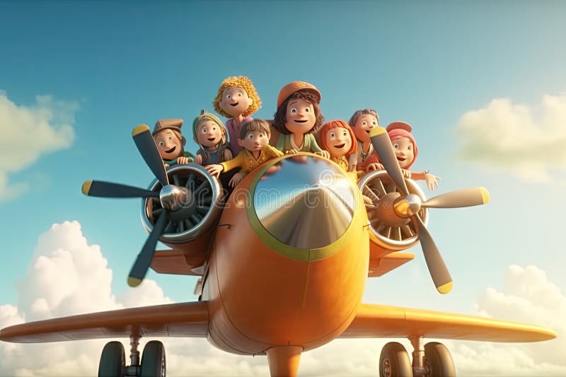 Cartoon illustration of kids on the plane vector illustration