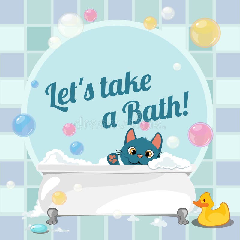 Cartoon Illustration of a Kitten Taking a Bath Stock Vector