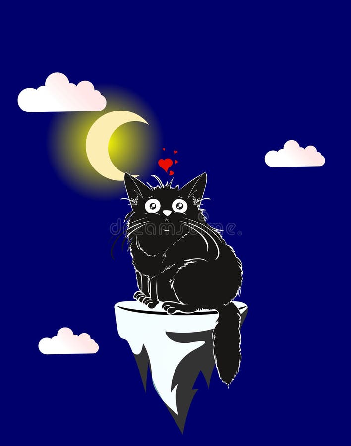 Cartoon illustration. A loving cute cat