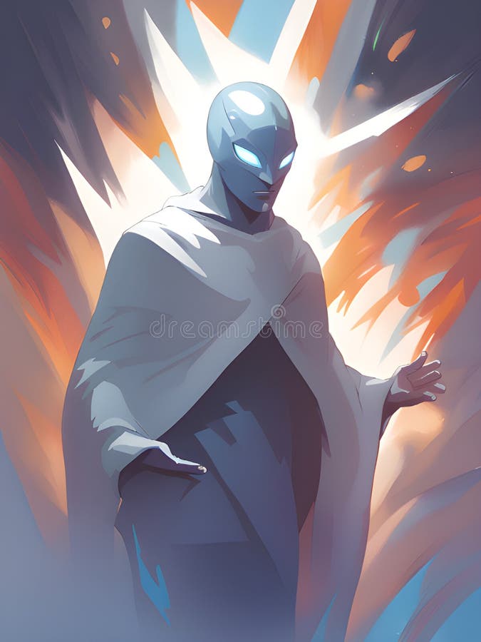 A Cartoon Illustration of a Man with a Burning Fire in the Dark Stock