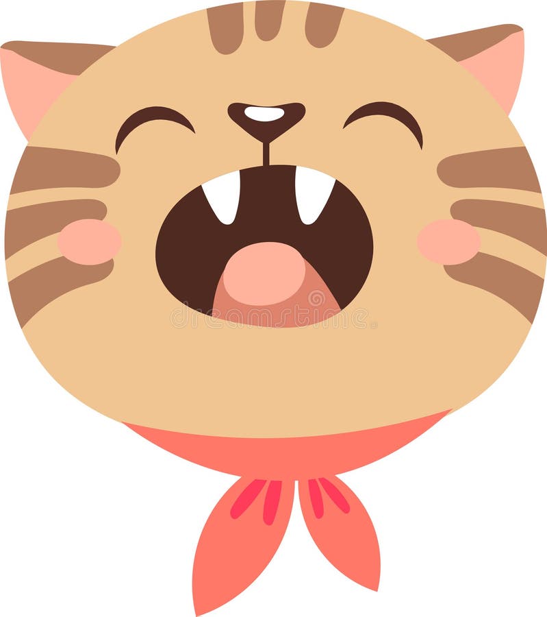 Cartoon-Illustration mit einer süßen braunen Katze, die einen kräftigen roten Schal trägt und mit einem offenen Mundbereich fröhli vektor abbildung