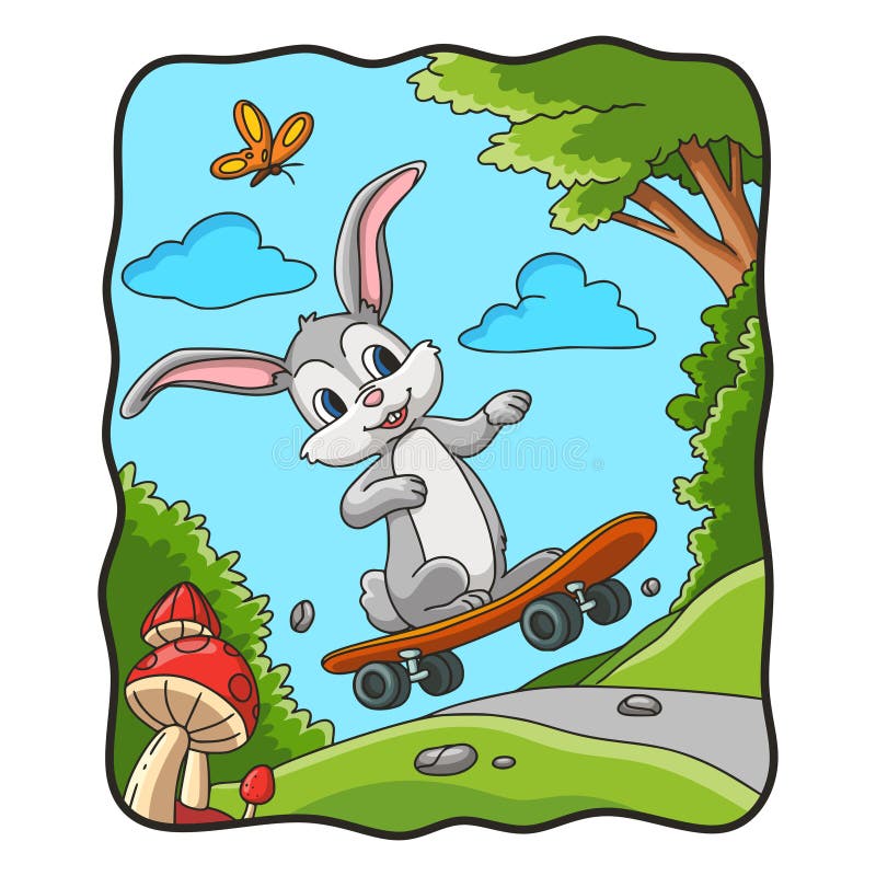 Cartoon Illustration Rabbit Skateboarding Stock Vector Illustration