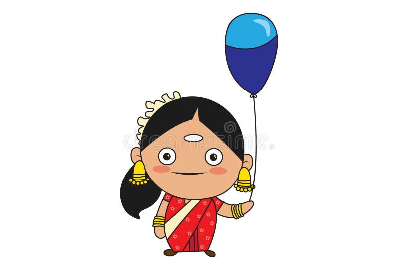Cartoon Illustration of South Indian Woman. Stock Vector - Illustration of  balloon, asia: 136778267