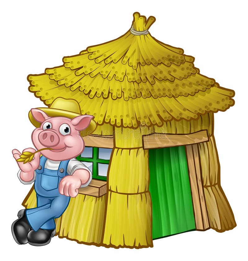 cartoon illustration three little pigs childrens fairy tale pig character his straw house three little pigs fairy 99094637