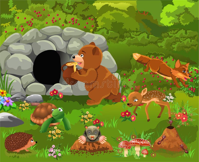 Cartoon Illustration of Wild Animals Like Bear, Deer, Fox, Turtle Stock  Vector - Illustration of happy, environment: 117145570