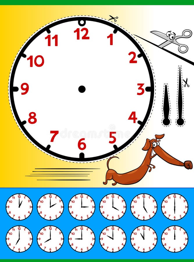 Clock face cartoon educational page