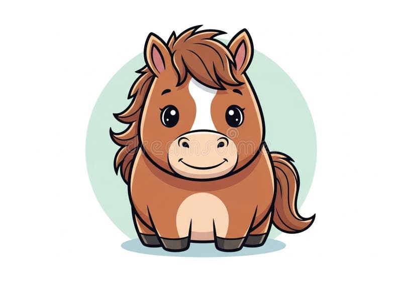 Cartoon image of a cute, chubby, brown pony with a white muzzle royalty free illustration