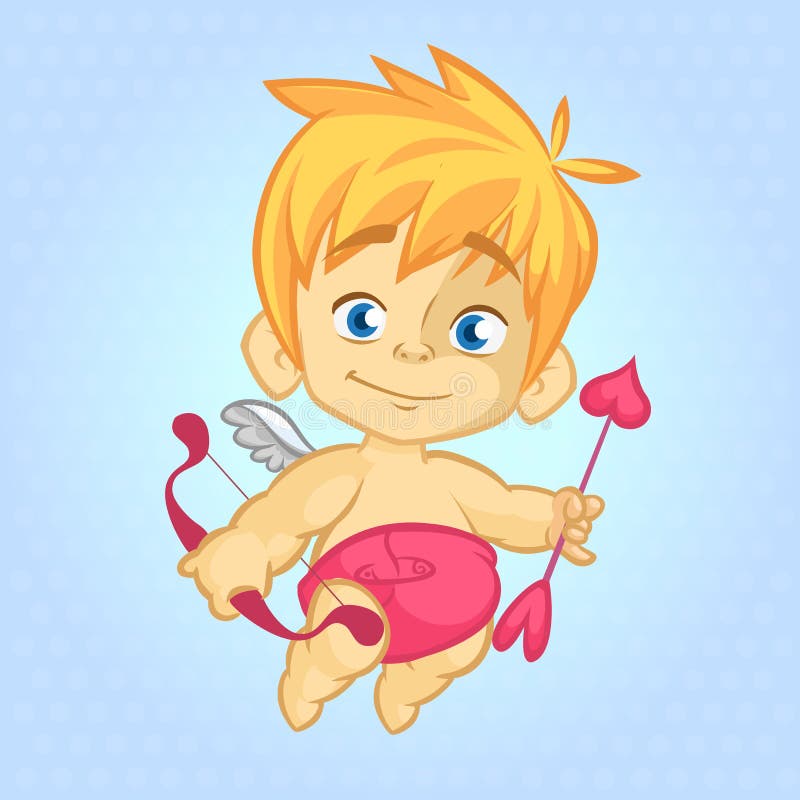 Funny cupid cartoon character with bow and arrow. 