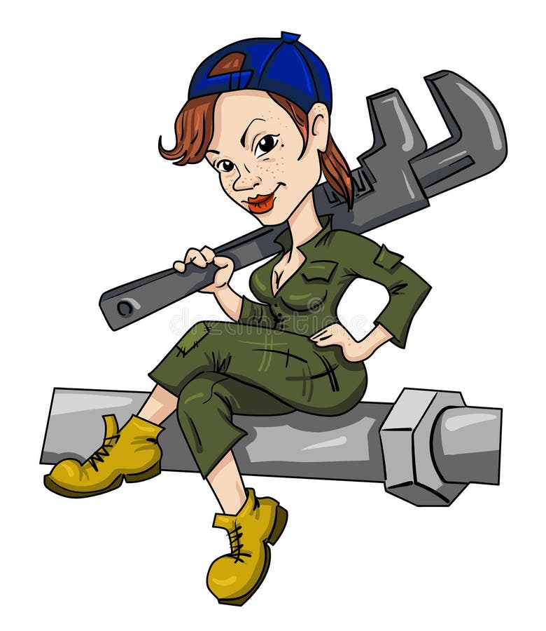 Cartoon Image Of Female Plumber Stock Vector Illustration Of Drawn