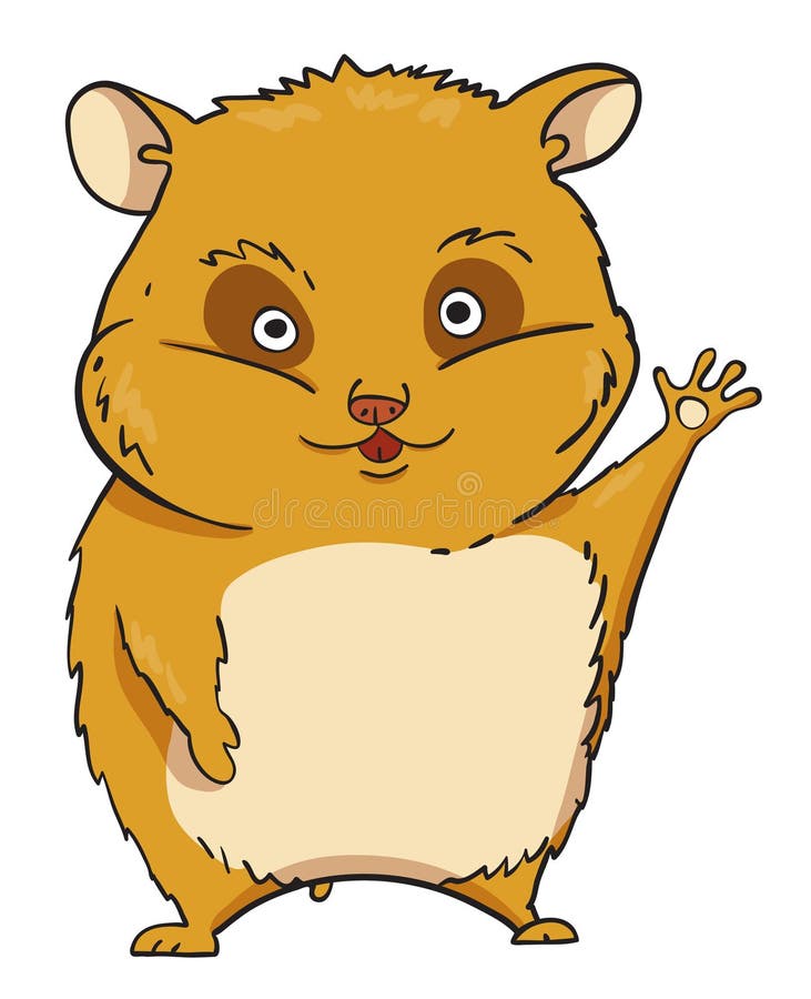 Cartoon image of waving hamster. An artistic freehand picture.