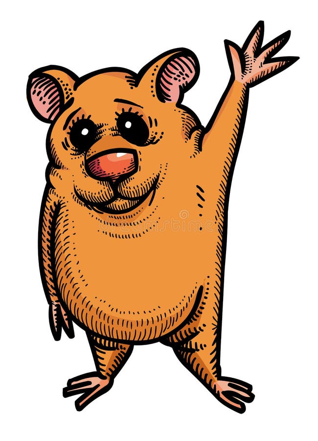 Cartoon image of waving hamster. An artistic freehand picture.