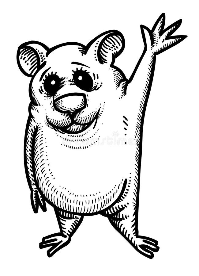 Cartoon image of waving hamster. An artistic freehand picture.