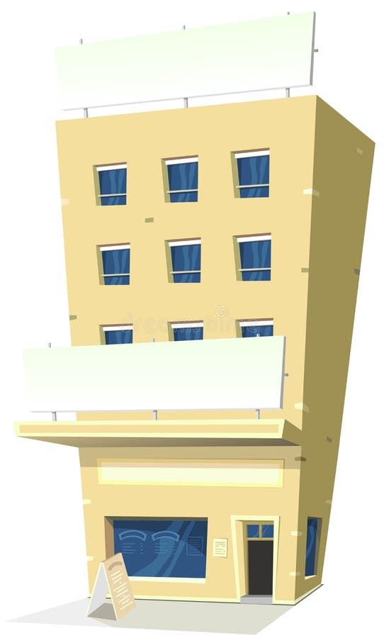 Illustration of a cartoon inn hotel restaurant with banner and copy space. Cartoon chop vectors