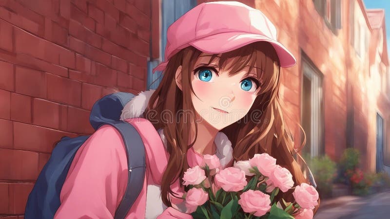 Anime Girl, Brown Hair and Eyes, Profile, Close-up of Face, Wears Light  Blue Cropped Stock Illustration - Illustration of face, longhair: 277251838