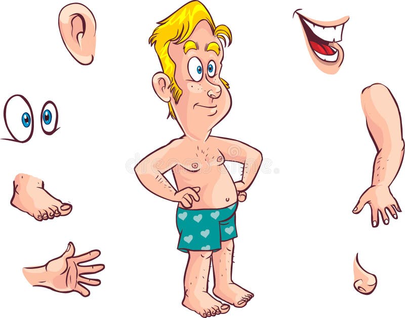 Cartoon kid and body parts.