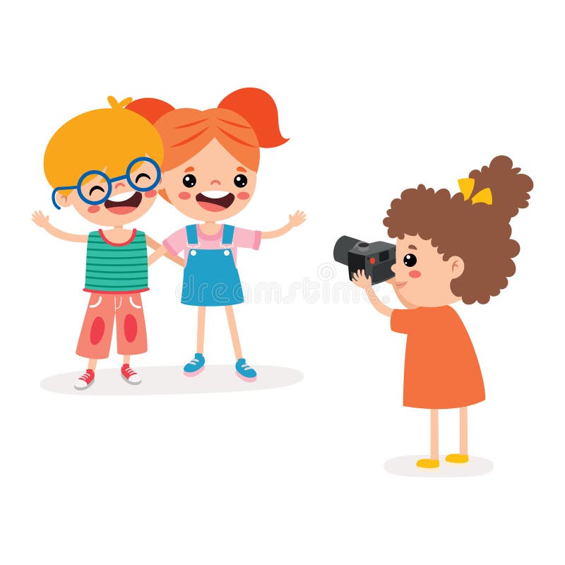 Cartoon Kid Taking Friends Photo Stock Illustration - Illustration of ...