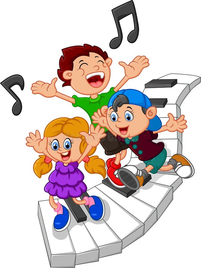 Cartoon Kids and Piano Illustration Stock Illustration - Illustration