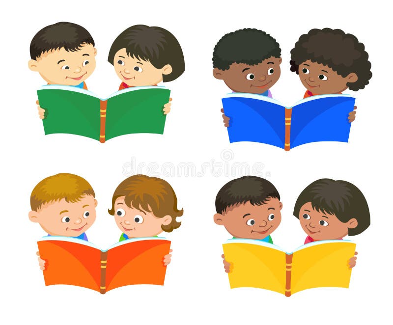 Cartoon Kids Reading Book Vector Stock Vector - Illustration of kids,  learning: 97231740