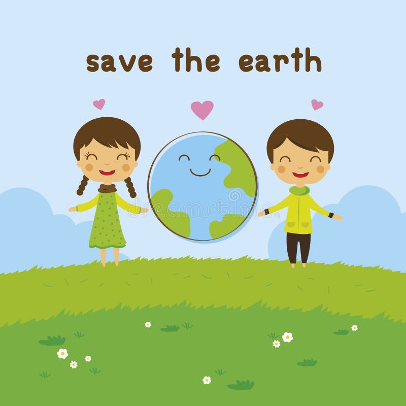 Cartoon Kids Save the Earth - Save the World Stock Vector