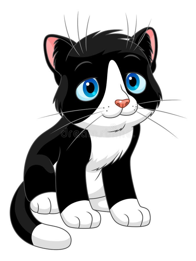 Cartoon Black and White Cat Stock Vector - Illustration of modern ...