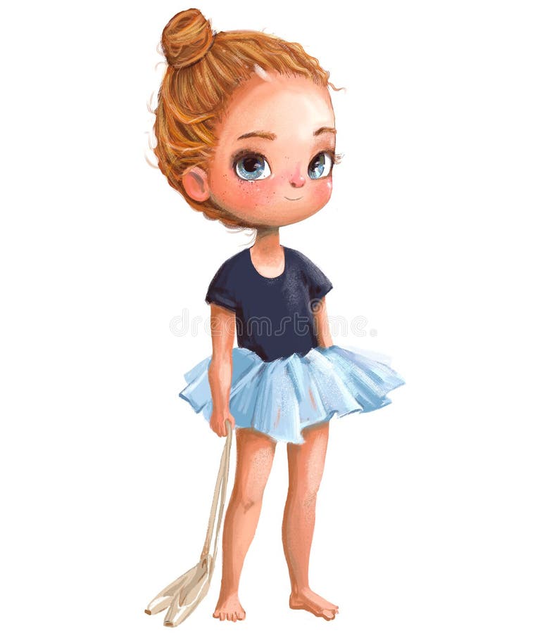 Cartoon kleine ballerina met krulrode haren