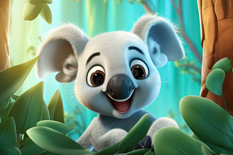 A Cartoon Koala with Big Eyes and a Smile on His Face. Generative Ai
