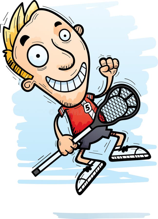 Cartoon Lacrosse Player Jumping.