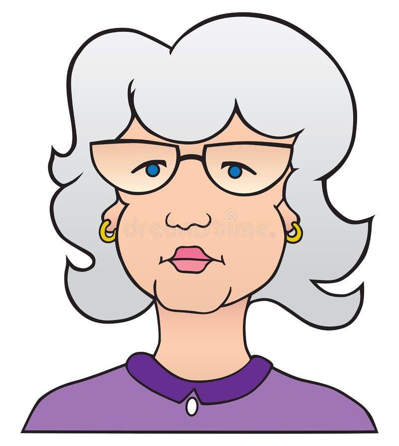 Cartoon Lady with Gray Hair. 