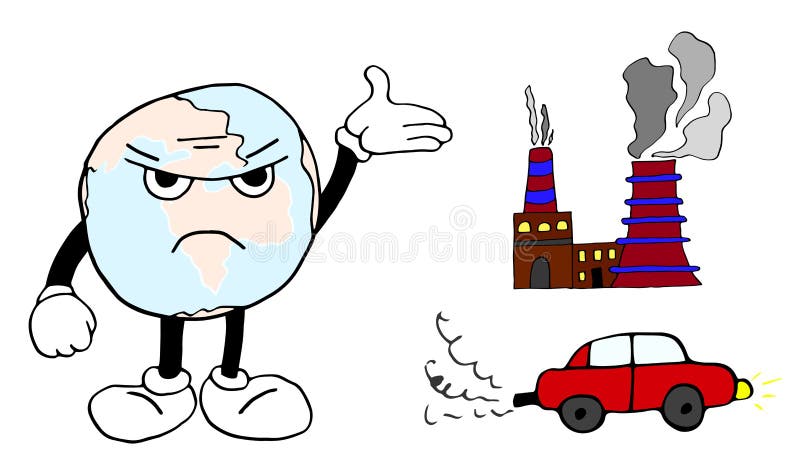 Cartoon Land Angry at Environmental Issues. Against Factory Smoke and Car  Exhaust Stock Vector - Illustration of cartography, annoyed: 170289830