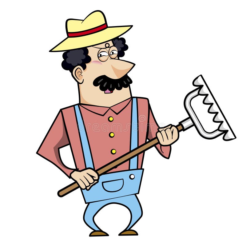 Cartoon Landscaper with Rake and Seed Bag Stock Vector - Illustration
