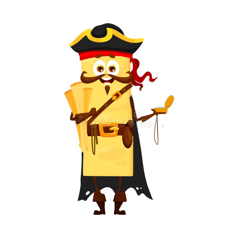 Cartoon fettuccine italian pasta pirate or corsair character. Isolated  vector traditional noodle armed with a gun, sailing the culinary seas,  ready to protect treasure and ensure delicious pasta feast Stock Vector  Image