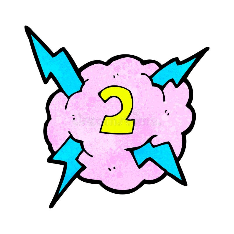 cartoon lighting storm cloud symbol with number two