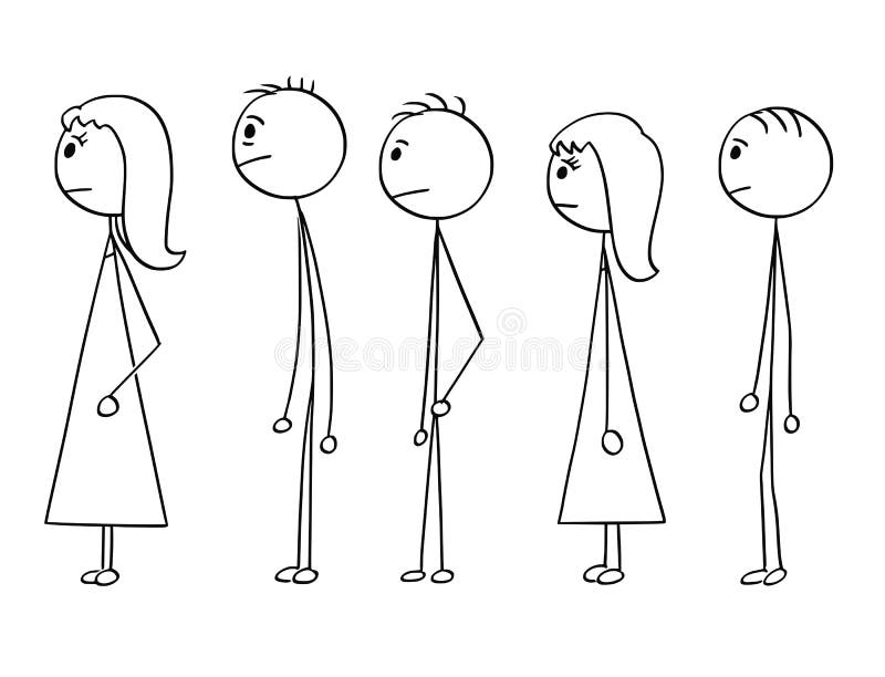 Cartoon of Line of People Waiting in Queue
