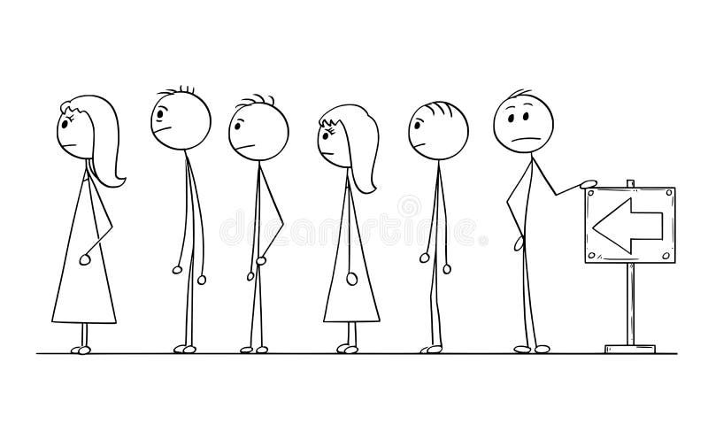 Cartoon of Line of People Waiting in Queue