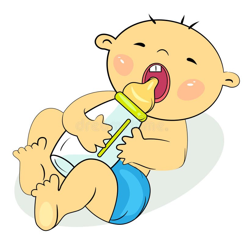 Cartoon little baby eating milk royalty free illustration Cartoon little baby eating milk royalty free illustration