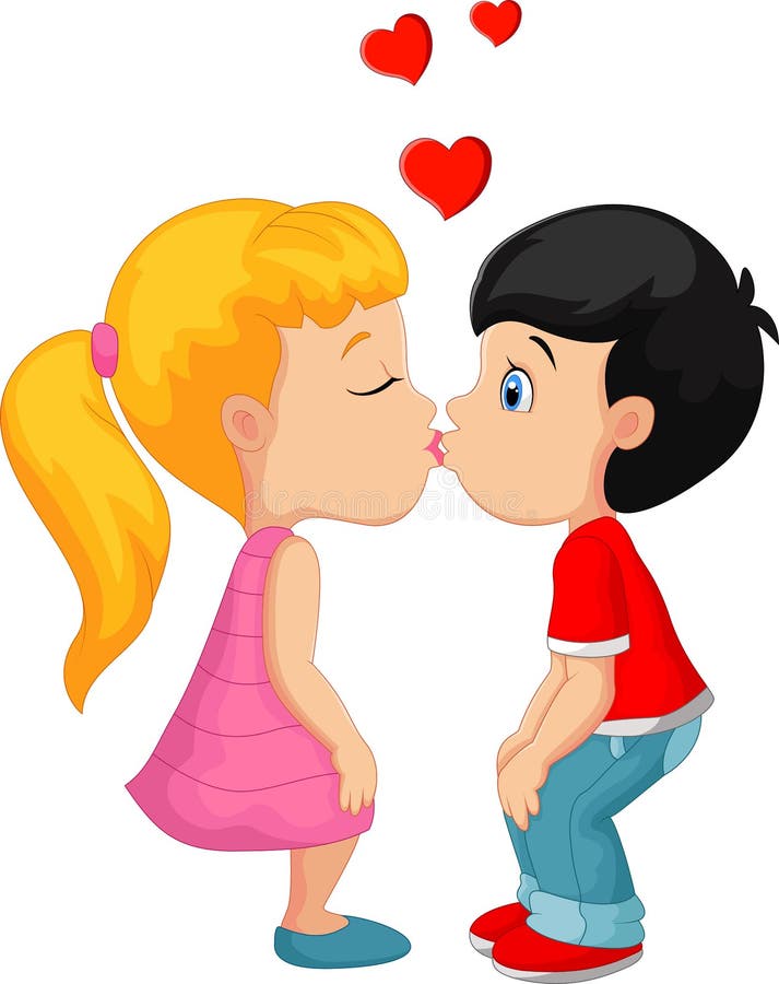 Cartoon little boy kissing a girl.