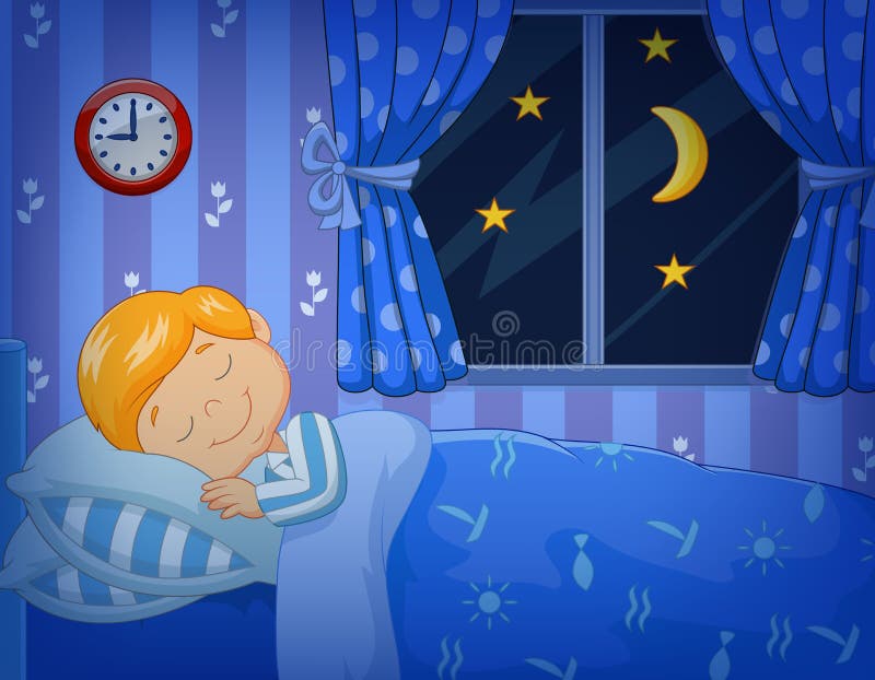 Cartoon Little Boy Sleeping In The Bed Stock Vector Illustration of