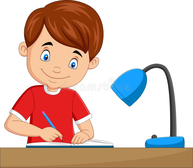 Cartoon Little Boy Studying on the Table Stock Vector - Illustration of  desk, cute: 167532379