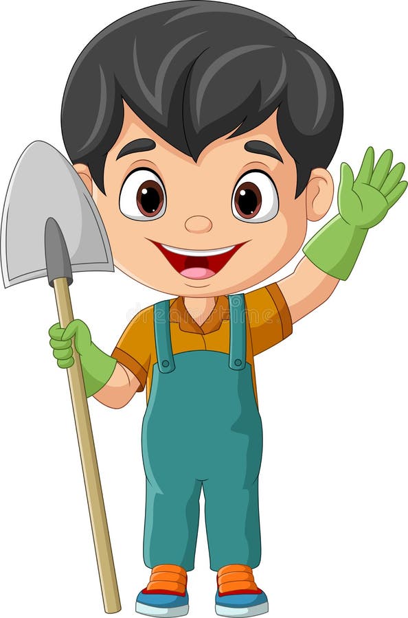 Cartoon Little Farmer Holding a Shovel Stock Vector - Illustration of ...