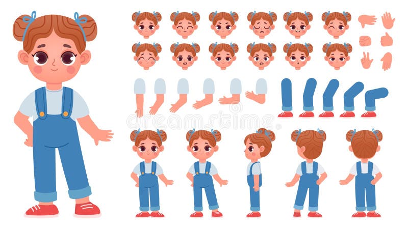 Kid front animation. Boy character infographic constructor, construction  parts back action poses, little face body game kit, cartoon vector.  Illustration of child customization and construction Stock Vector Image &  Art - Alamy