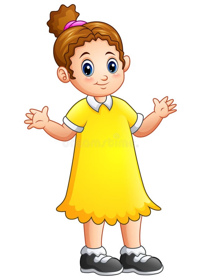 Cartoon Little Girl in Yellow Dress Stock Vector - Illustration of people,  children: 94424080