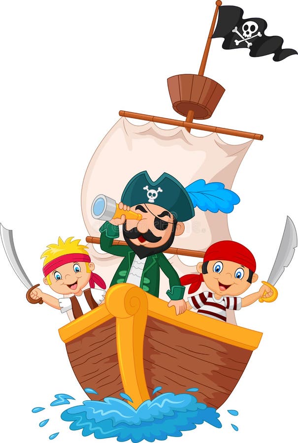 Cartoon Little Pirate Was Surfing the Ocean Stock Vector - Illustration ...
