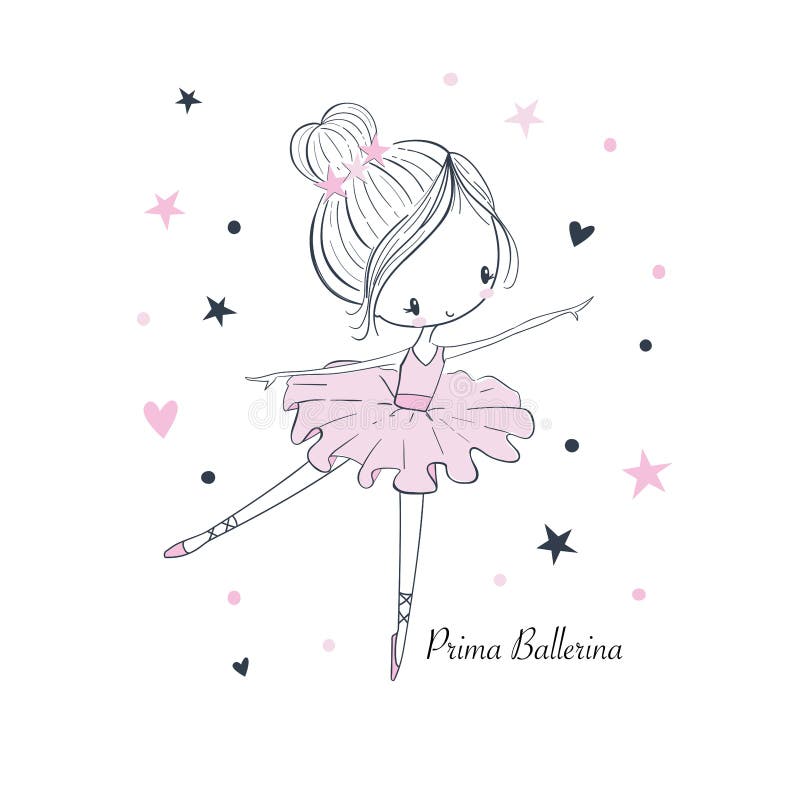 Cartoon little Prima Ballerina. Simple linear vector graphic isolated illustration