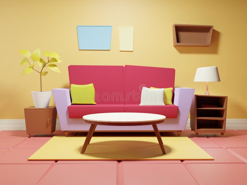 Cartoon living room. stock illustration. Illustration of items - 211980937