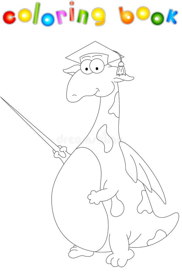 Cartoon magister dragon with a pointer. Coloting book